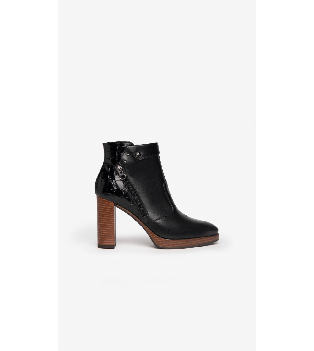 Nero Giardini Tronchetto Tacco Alto Zip Fibbia Stampa Cocco Nero