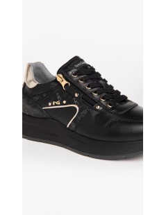Nero Giardini Sneakers Fondo Medio Zip Logato Oro Nero