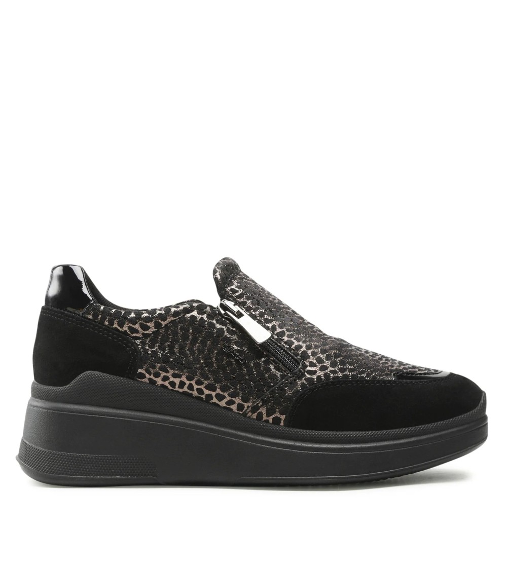 IGI &Co Slipon zip Zeppa Alta Vaschetta Animalier Nero