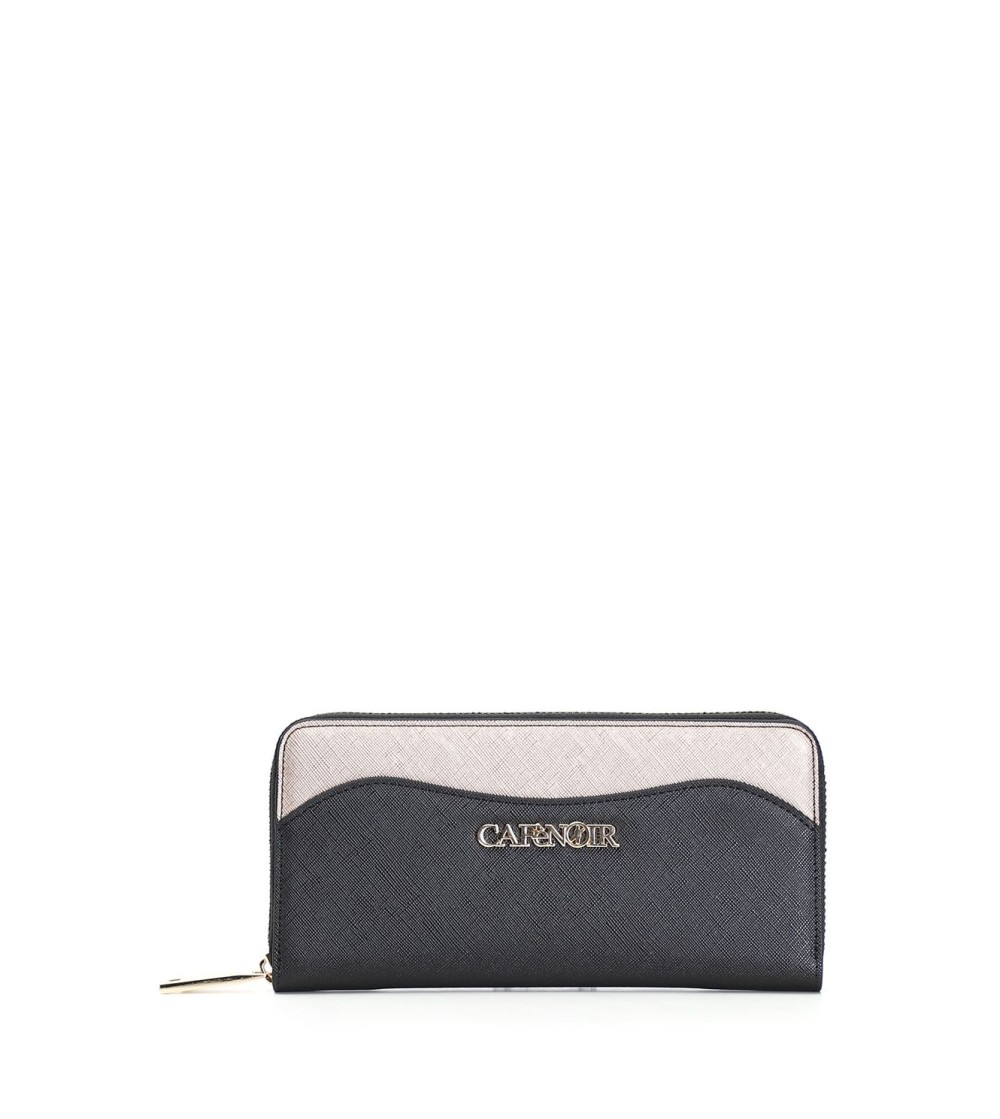 CafèNoir Portafoglio Donna Zip-Around Bicolore Saffiano Nero Cipria