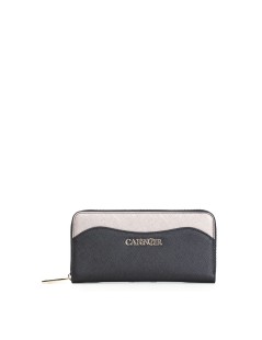 CafèNoir Portafoglio Donna Zip-Around Bicolore Saffiano Nero Cipria