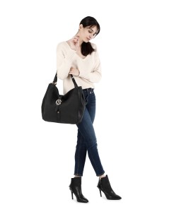 CafèNoir Borsa a Spalla Bimateriale con Monogramma cn 2 Manici Nero