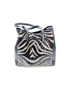 CafèNoir Borsa a Spalla Bimateriale 2 Manici Paillettes Zebrate Nero Oro