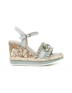 CafèNoir Sandalo Zeppa Alta Sughero Rafia Strass Acquamarina