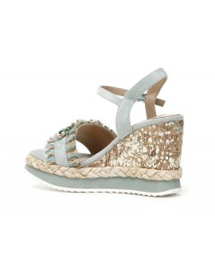 CafèNoir Sandalo Zeppa Alta Sughero Rafia Strass Acquamarina