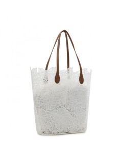 CafèNoir Shopper Secchiello 2 Manici Cuoio Pizzo Bianco