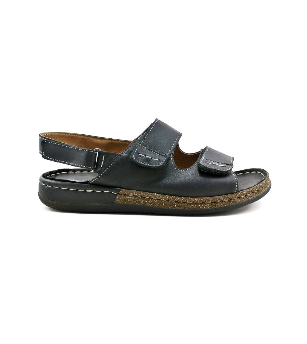 Walksan Sandalo Uomo Cucito 3 Velcro Nappa Nero