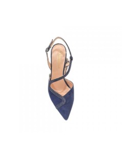 Vernissage Slingback Punta Tacco Medio Camoscio Lurex Blu
