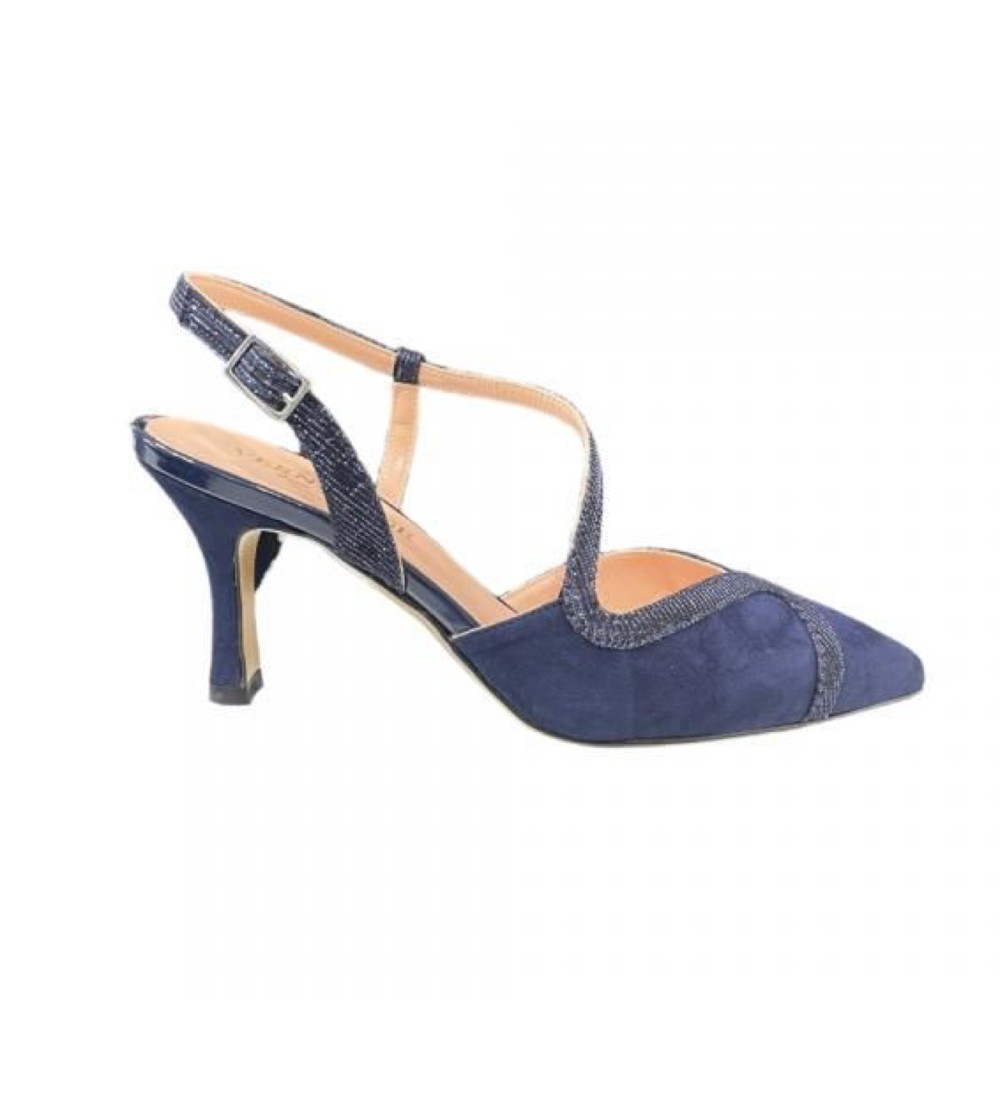 Vernissage Slingback Punta Tacco Medio Camoscio Lurex Blu