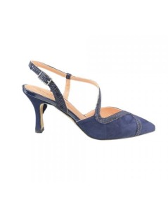 Vernissage Slingback Punta Tacco Medio Camoscio Lurex Blu