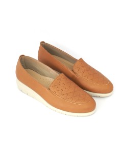 Grunland Mocassino Slipon Traforato Flessibile con Zeppa Cuoio