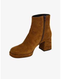 Noa Tronchetto Platform Tacco Squadrato Fasciato Camoscio Brandy