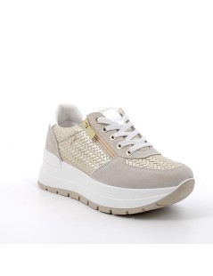 IGI &Co Sneakers Zeppa Tomaia Intreccio Oro Zip Laterale Beige