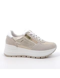 IGI &Co Sneakers Zeppa Tomaia Intreccio Oro Zip Laterale Beige