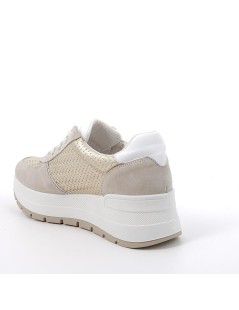 IGI &Co Sneakers Zeppa Tomaia Intreccio Oro Zip Laterale Beige