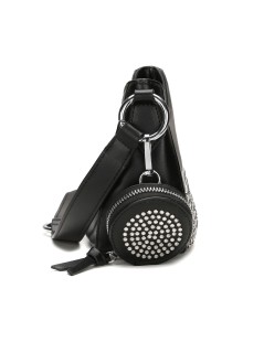 Cult Borsa a Tracolla Brillanti con Ciondolo Portamonete Nero