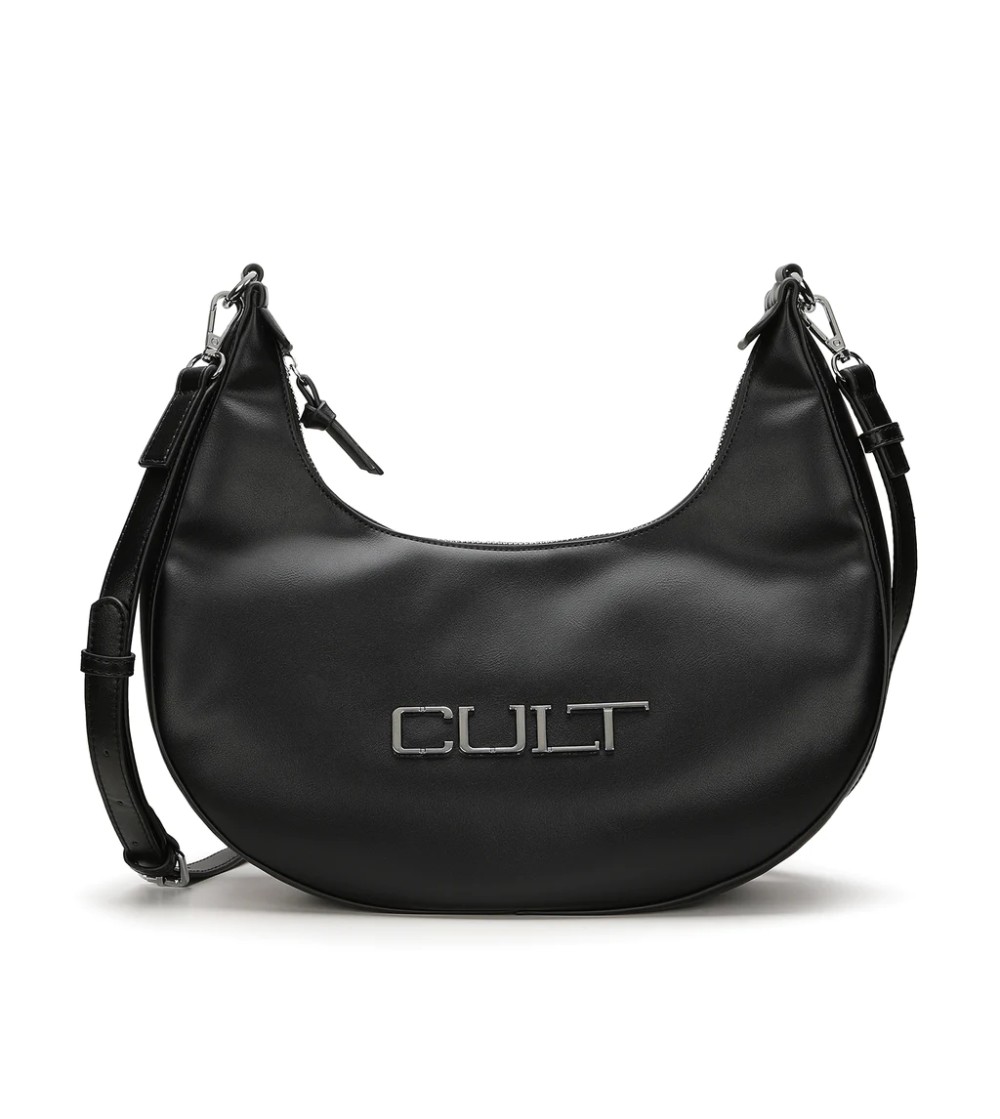 Cult Borsa a Spalla Chiusura Zip Logo Metallo Nero