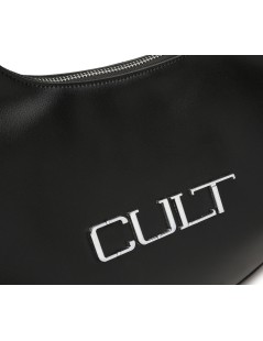 Cult Borsa a Spalla Chiusura Zip Logo Metallo Nero