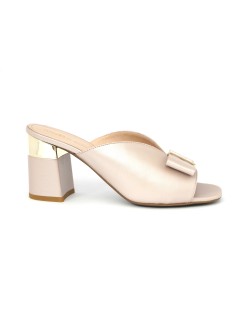 Angelo Giannini Sabot Ciabattina Tacco Alto Fiocco Laminato Cipria