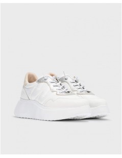 Wonders Sneakers Zeppa Alta Nylon e Pelle Bianco