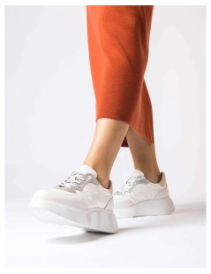 Wonders Sneakers Zeppa Alta Nylon e Pelle Bianco