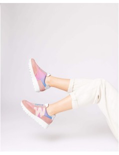 Wonders Camoscio Nylon Logo Laterale Lacci Elastici Multicolor Rosa