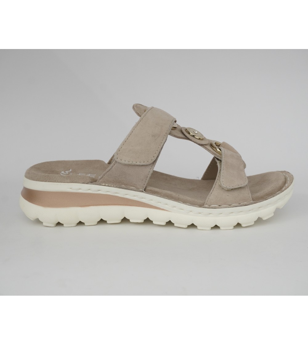 Ara Shoes Ciabatta Doppio T Velcro Plantare Camoscio Sabbia