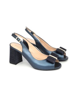 Angelo Giannini Sandalo Fasciato Tacco Fiocco Glitter Laminato Blu