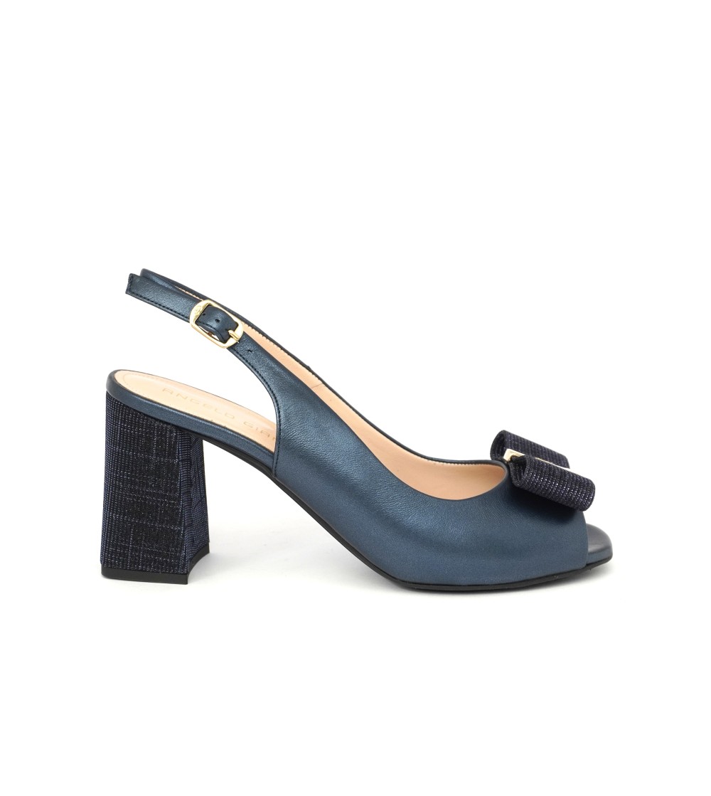 Angelo Giannini Sandalo Fasciato Tacco Fiocco Glitter Laminato Blu