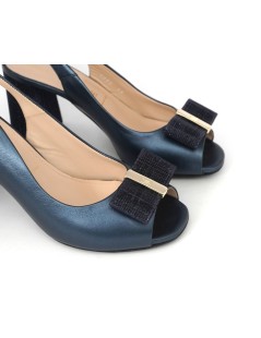 Angelo Giannini Sandalo Fasciato Tacco Fiocco Glitter Laminato Blu