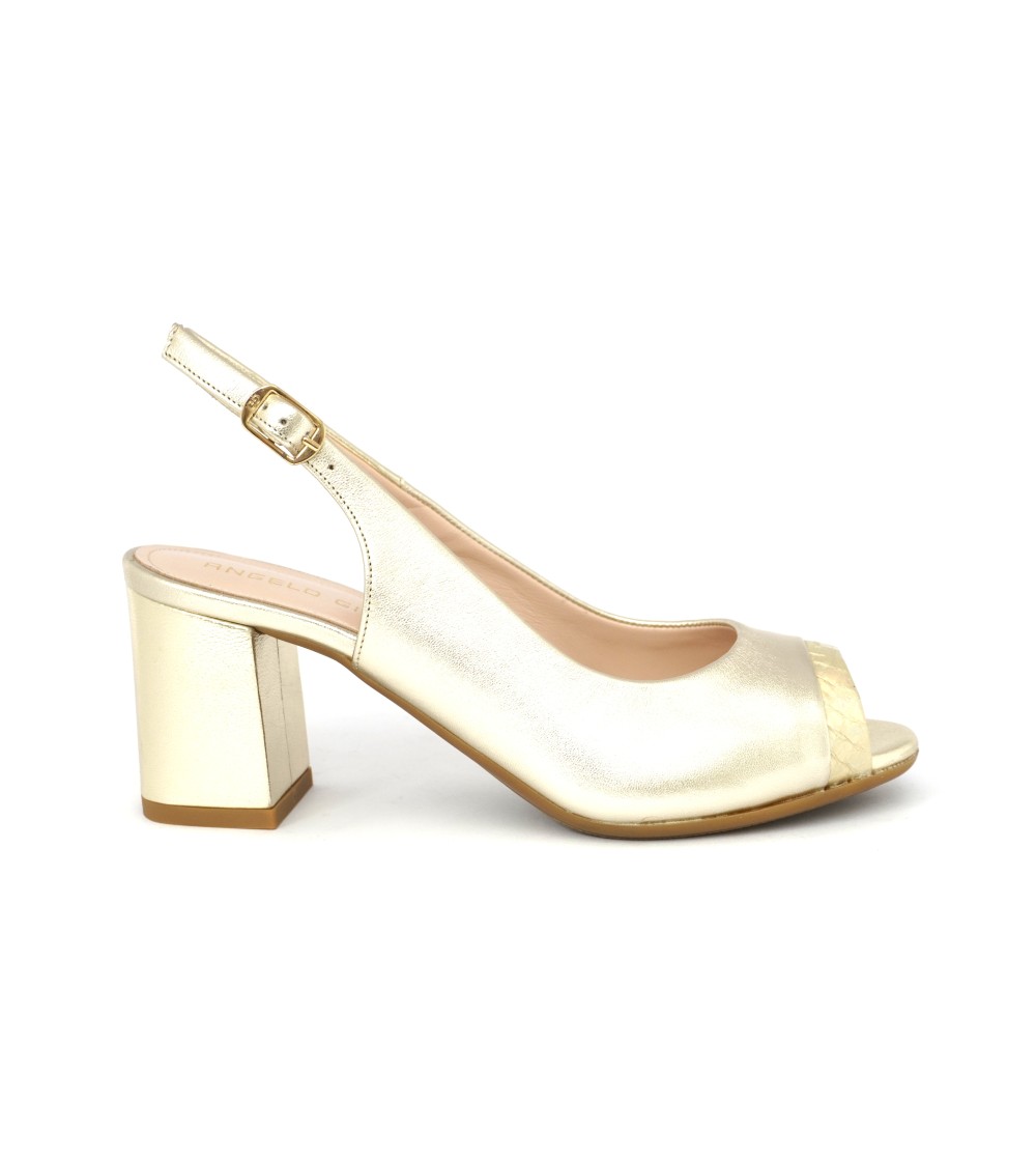 Angelo Giannini Sandalo Fasciato Tacco Medio Laminato Platino