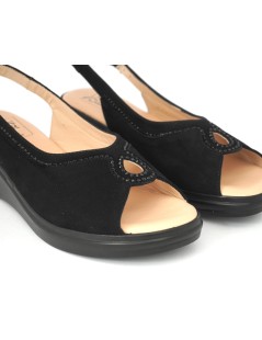 Confort Sandalo Classic Zeppa Camoscio con Strass Nero