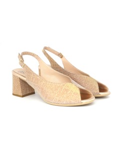 Confort Sandalo Cerimonia Fasciato Tacco Medio Glitter Nude