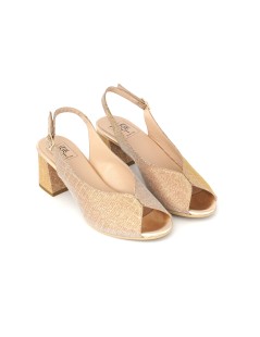 Confort Sandalo Cerimonia Fasciato Tacco Medio Glitter Nude