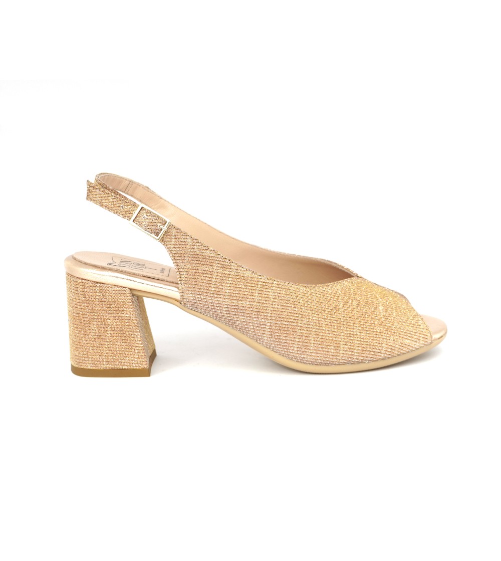 Confort Sandalo Cerimonia Fasciato Tacco Medio Glitterato Nude