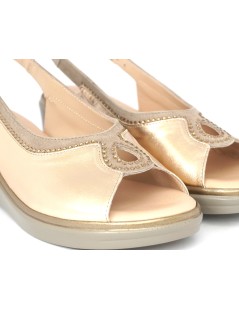 Confort Sandalo Classic Zeppa Laminato con Strass Champagne