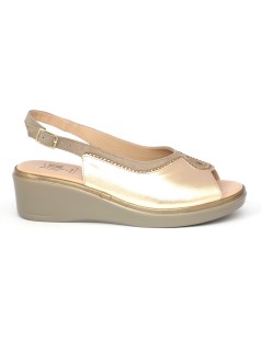 Confort Sandalo Classic Zeppa Laminato con Strass Champagne