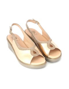 Confort Sandalo Classic Zeppa Laminato con Strass Champagne