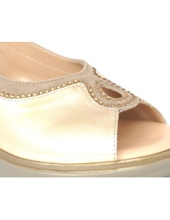 Confort Sandalo Classic Zeppa Laminato con Strass Champagne