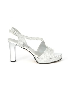Vernissage Sandalo Plateau Tacco Alto Braccialetto Trasversale Glitter Argento