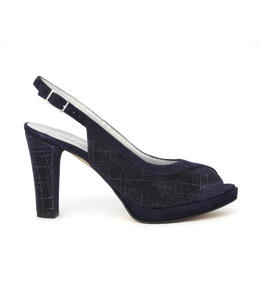Vernissage Sandalo Fasciato Plateau Tacco Alto Camoscio Glitter Blu