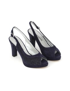 Vernissage Sandalo Fasciato Plateau Tacco Alto Camoscio Glitter Blu