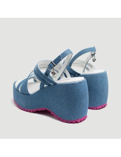 Fornarina Sandalo Zeppa Alta Multi Fasce Fibbia Denim