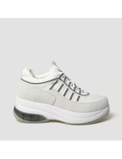 Fornarina Sneakers Platform Tessuto e Camoscio Bianco