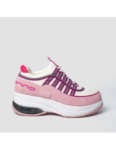 Fornarina Sneakers Platform Tessuto e Camoscio Rosa Fuxia