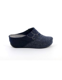 Grunland Ciabatta Zeppa Alta Sottopiede Pelle Feltro Strass Blu