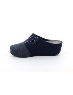 Grunland Ciabatta Zeppa Alta Sottopiede Pelle Feltro Strass Blu