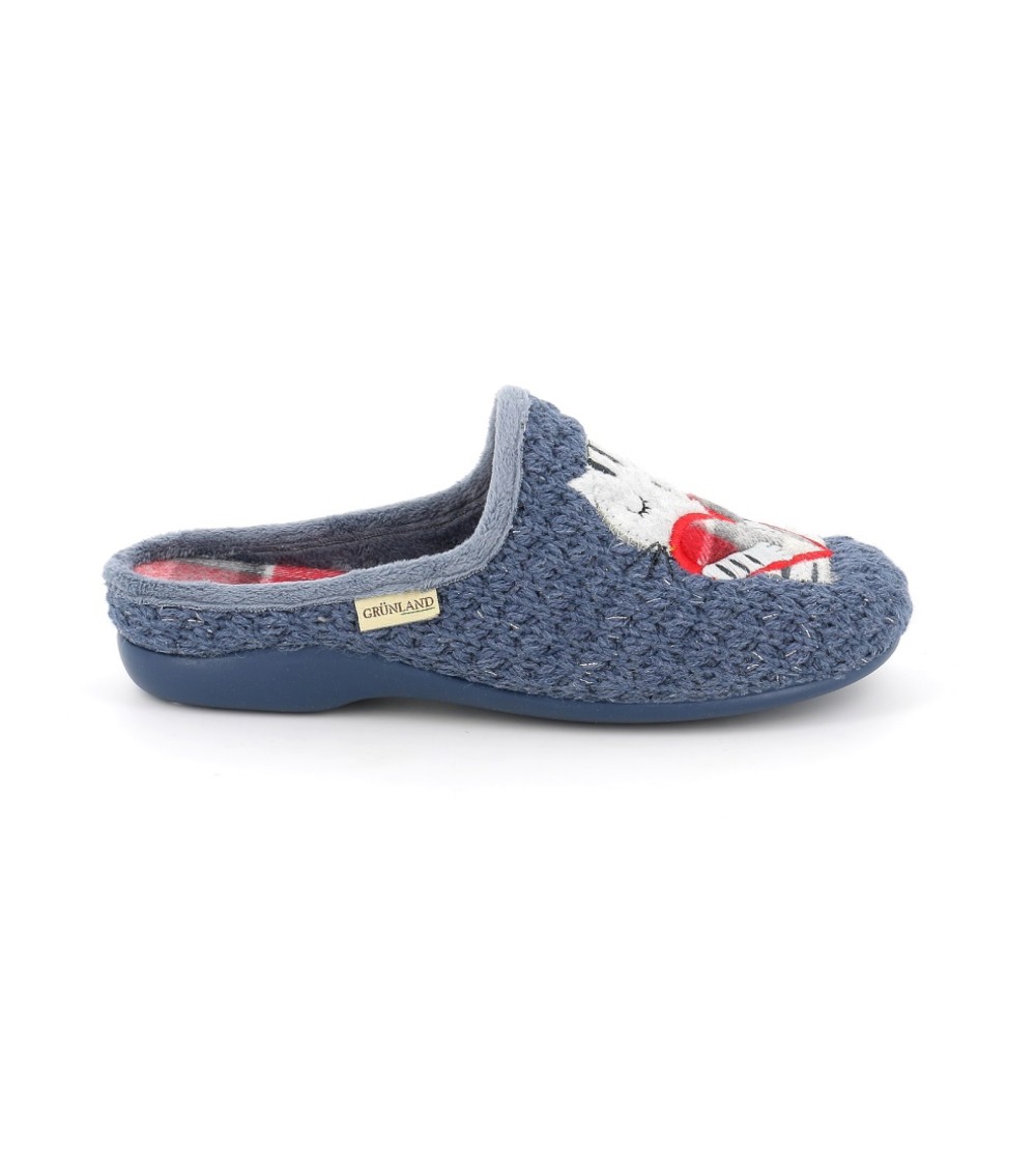Grunland Ciabattina Gattini Abbracciati Lana Jeans