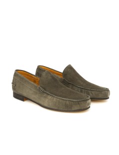 Soldini Mocassino Tubolare Cucito Camoscio Verde Fango