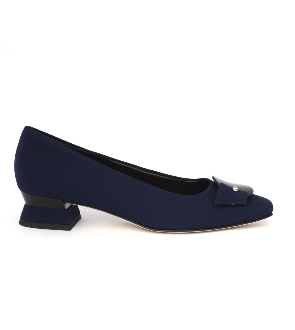 Brunate Decollette con Accessorio Tacco Tessuto Blu Notte